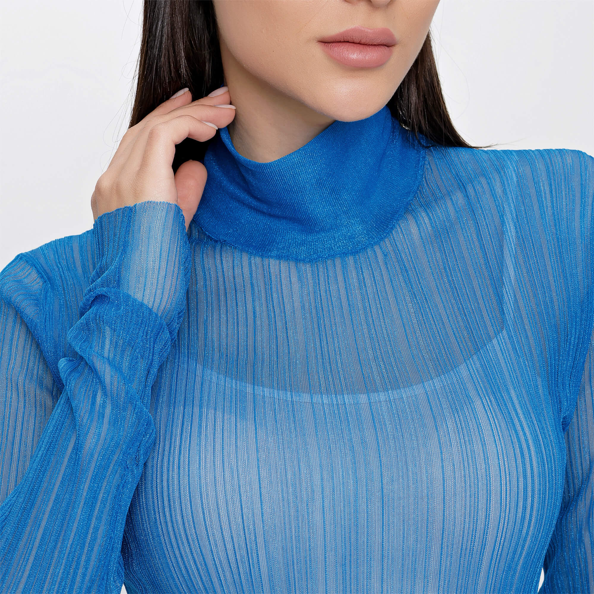 Fendi - Blue Zipped Detail Line Sheer Sweater